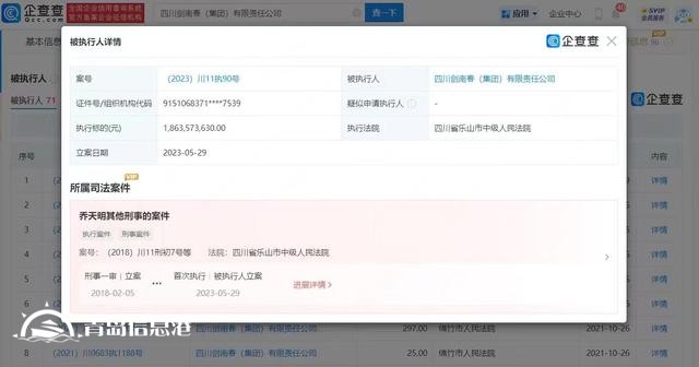 剑南春被强执18.63亿 涉及董事长乔天明其他刑事案件