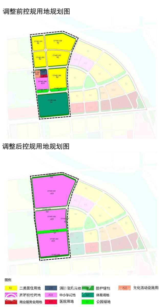 调整为高等院校用地 城阳这一片区部分地块控规调整批前公示