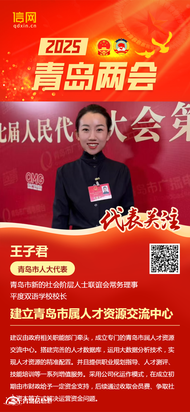 青岛市人大代表王子君：成立市属人才资源交流中心 助力城市高质量发展